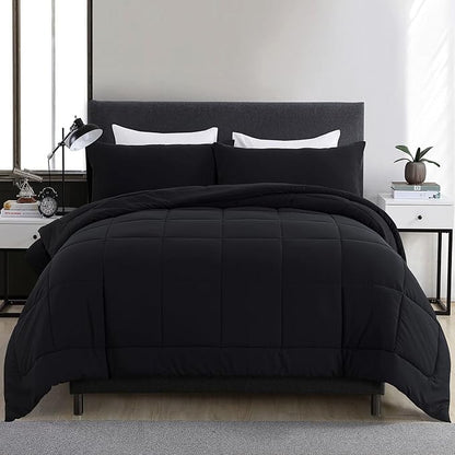 DOWNCOOL King Size Comforter Set -All Season Bedding Comforters Sets with 2 Pillow Cases -3 Pieces Bed Set Down Alternative King Bedding Set -Black King Comforter Set(102"x90")