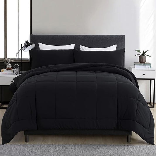 DOWNCOOL California King Comforter Set -All Season Bedding Comforters Sets with 2 Pillow Cases -3 Pieces Bed Set Down Alternative Black Comforter Set(104"x96")