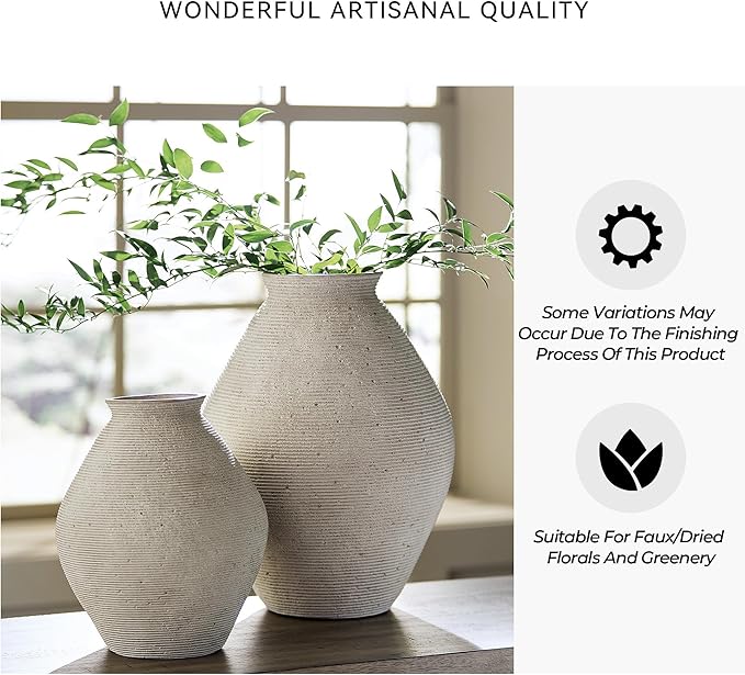 Signature Design by Ashley Hannela 12" Modern Distressed Polyresin Vase, Antique Tan