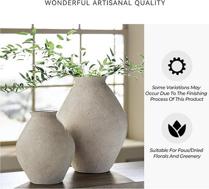 Signature Design by Ashley Hannela 12" Modern Distressed Polyresin Vase, Antique Tan