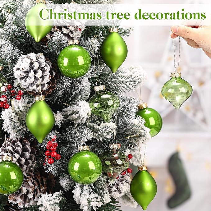 Zomiboo 12 Pcs Lime Green Glass Christmas Ball Ornaments Set 3.15" Hanging Shatterproof Glass Bulbs for Christmas Tree Baubles Bulk for Holiday Xmas Tree Decorations Gifts