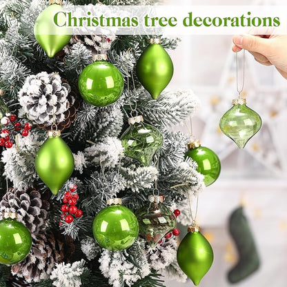 Zomiboo 12 Pcs Lime Green Glass Christmas Ball Ornaments Set 3.15" Hanging Shatterproof Glass Bulbs for Christmas Tree Baubles Bulk for Holiday Xmas Tree Decorations Gifts
