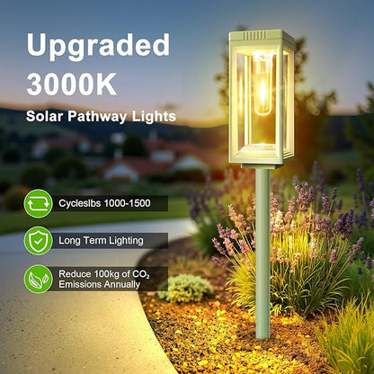 Solar Pathway Lights Outdoor, 6 Pack Solar Lights Waterproof, Auto On/Off, 15+ Hours Runtime, Lighting for Garden Outside Yard Driveway Landscape Path Patio, Warm White-Green Shell