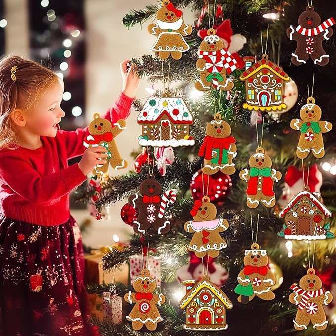 16Pcs Gingerbread Man Ornaments for Christmas Tree Gingerbread Christmas Decorations with Gingerbreads House Ornament for Christmas Tree Hanging Party Decor