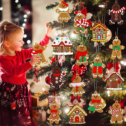 16Pcs Gingerbread Man Ornaments for Christmas Tree Gingerbread Christmas Decorations with Gingerbreads House Ornament for Christmas Tree Hanging Party Decor