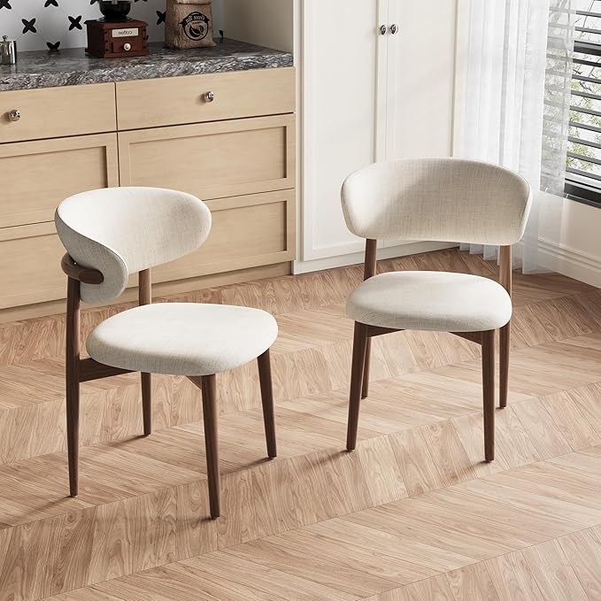 Modern Dining Chairs Set of 2 – Cotton Linen Fabric Upholstered Dining Room Chair, Farmhouse Kitchen Side Chairs with Solid Wood Legs – No Assembly Required