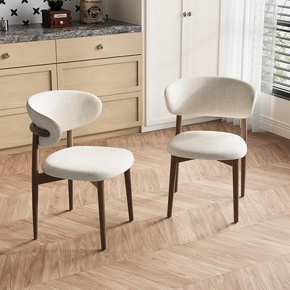 Modern Dining Chairs Set of 2 – Cotton Linen Fabric Upholstered Dining Room Chair, Farmhouse Kitchen Side Chairs with Solid Wood Legs – No Assembly Required