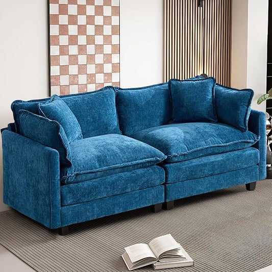 SoarFlash 71.6" Chenille Sectional Sofa, Comfy Modular Loveseat Sofa, Modern 2-Seat Couch Deep Seat Sofa Set for Living Room,Blue