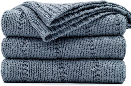 RECYCO Cable Knit Dusty Blue Throw Blanket, Super Soft Warm Cozy Decorative Knitted Throw Blanket 2.3LB for Bed, Chair 50"x60"