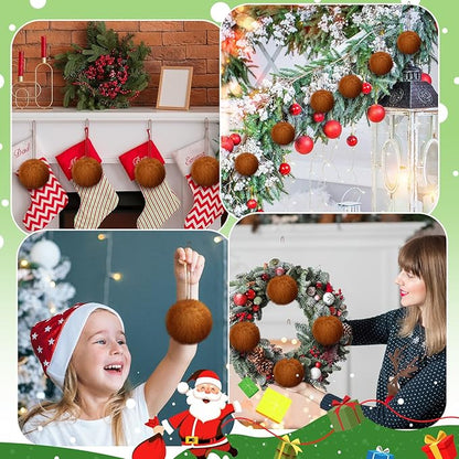 Gejoy 12 Pcs Brown Furry Christmas Ball Ornaments for Xmas Tree Brown Christmas Hanging Decorations Soft Faux Fur Pom Pom Ball Ornaments for Home Party Supplies Fireplace Mantel Wall Decor