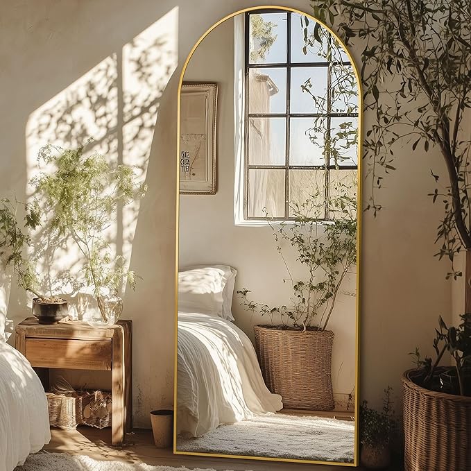 Arched Mirror, 59"x18" - Oversized Standing Mirror for Bedroom or Living Room - Aluminum Frame, Gold