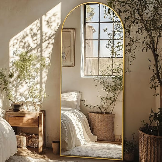 Arched Mirror, 59"x18" - Oversized Standing Mirror for Bedroom or Living Room - Aluminum Frame, Gold