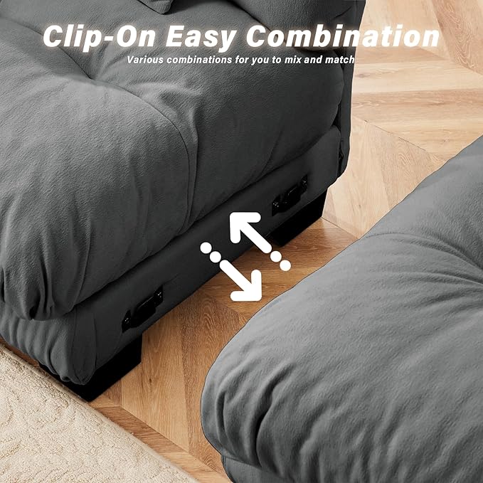 SoarFlash Velvet Sectional Middle Position Sofa, Grey