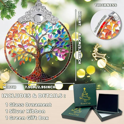 Tree of Life Ornaments for Christmas Tree, Stained Glass Christmas Ornaments and Xmas Tree Decorations