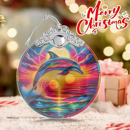 Dolphin Stained Glass Tree Ornament, Dolphin Christmas Tree Ornaments Xmas Decor, Holiday and Xmas Presents
