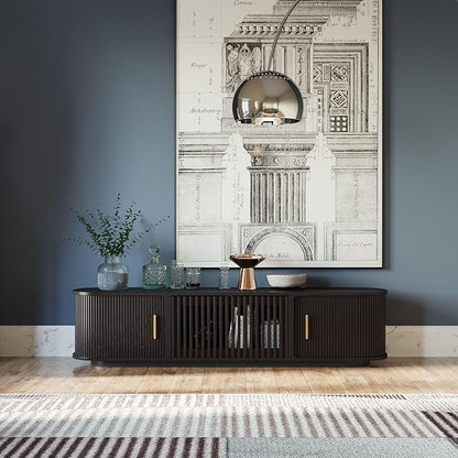 POVISON Fully-Assembled Mid-Century Modern Tambour Door TV Stand, Wood TV Console, Entertainment Center with Storage for 70 inch TV, Media Console for Living Room