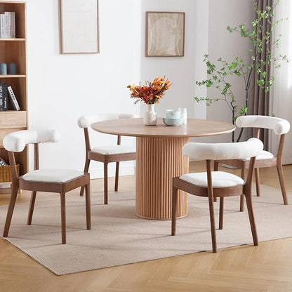 Wood Dining Chairs Set of 4, Mid Century Modern Living Room Chairs with Unique Curved Open Back Comfy Upholstered Side Chair for Kitchen/Restaurant/Reception, Linen White