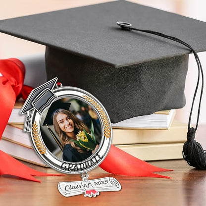 COCHIE Metal Class of 2025 Picture Frame Ornaments for Tree Stocking Decorations, Personalized Xmas Graduation Photo Frame Ornament Keepsake, Christmas Graduate Gifts Ideas