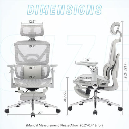 MOJAY High-Back Ergonomic Mesh Office Chair, Modern Executive Desk Chair with 6D Armrests Computer Task Chair (Grey Mesh 3-Zone Lumbar Support)