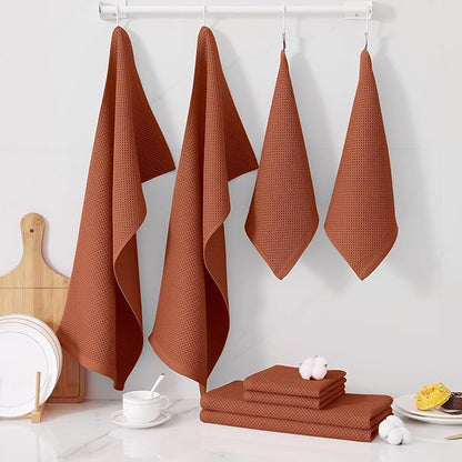 Homaxy 100% Cotton Kitchen Towels and Dishcloths Set, 12 x 12 Inches and 13 x 28 Inches, Set of 10 Bulk Kitchen Towels Set, Ultra Soft Absorbent Dish Cloths for Washing Dishes, Rust