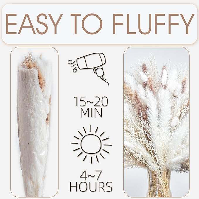 120PCS Natural Dried Pampas Grass Boho Home Decor Bouquet Phragmites Dried Flowers Bouquet for Wedding Floral Arrangements Home Decorations (120PCS)