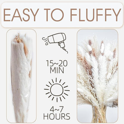 120PCS Natural Dried Pampas Grass Boho Home Decor Bouquet Phragmites Dried Flowers Bouquet for Wedding Floral Arrangements Home Decorations (120PCS)