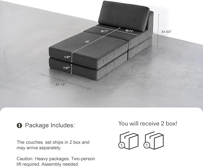 Boneless Couch Cloud Modular Sectional Couches for Living Room, Modern Oversize Sofa with Deep Seat, Modular Sectional Sofa with Ottoman, No Assembly Required