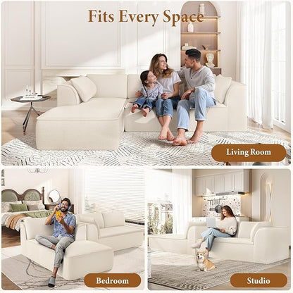 Vesgantti 106" Cloud Couch Sectional Modular Sofa, Deep Seat Comfy Cloud Couch Chenille Sofa Modular Couches for Living Room Bedroom, No Assembly Required (Beige, Left-Facing Chaise)