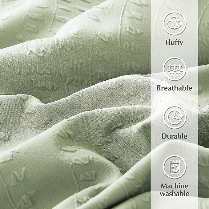 Geniospin Twin Comforter Set - 5 Pieces Textured Sage Green Bedding Sets, Boho Shabby Chic Comforter Set, All Season Comfortable Bed in a Bag with Comforter, Sheets, Pillowcase & Sham