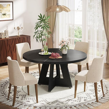 Tribesigns Farmhouse Dining Table 47 Inch Round Dinner Table for 4 Rustic Round, Black