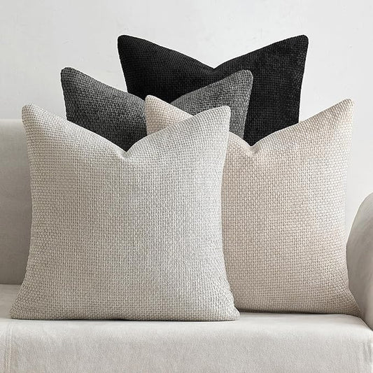 MIULEE Pack of 4 Halloween Throw Pillow Covers 18x18 Inch Neutral Cream/Grey Soft Decorative Chenille Pillow Covers Farmhouse Accent Cushion Covers for Boho Home Decor Bedroom Living Room