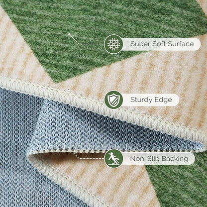 LIVEBOX 5x7 Checkered Rugs for Living Room, Washable Diamond Green Rug Non-Slip Modern Neutral Geometric Plaid Area Rugs for Bedroom, Low Pile Farmhouse Carpet for Office Kids Room Classroom Dorm