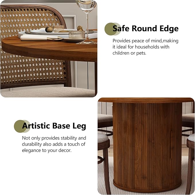 47 inch Round Dining Table for 4, Kitchen Table Dinner Table with 2-Layer Storage Shelf and Wood Slide Door for Home Dining Room Living Room (Walnut)