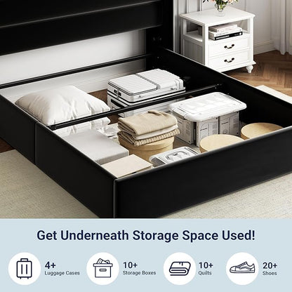 Allewie Queen Size Velvet Lift Up Storage Bed, Modern Wingback Headboard, Hydraulic Support, No Box Spring Needed, Black