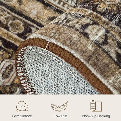 Lofus 5x7 Area Rug for Living Room,Brow Washable Area Rugs with Non-Slip Backing,Soft Neutral Carpets for Bedroom Dining Room Home Office Indoor Nursery