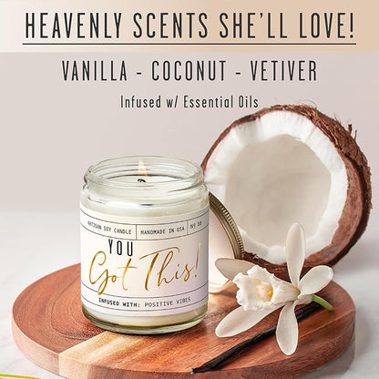 You Got This Gift for Women - 'You Got This' Soy Candle, w/Vanilla, Coconut & Citrus I Positive Vibes Candles for Women I Motivational Desk Decor I Inspirational Decor I 9oz Jar, 50Hr Burn, USA Made