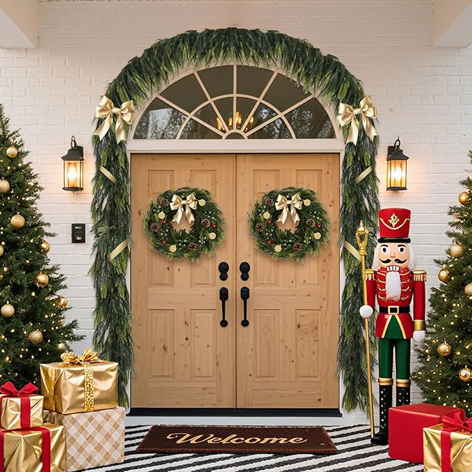 Sherika 1Pcs 9FT Artificial Norfolk Pine Garland,Real-Touch Chirsmas Cedar Garland, Gradient Faux Pine for Chrismas Decoration Indoor/Outdoor Decor, Wall, Table,Christmas Tree(1, 9Ft)