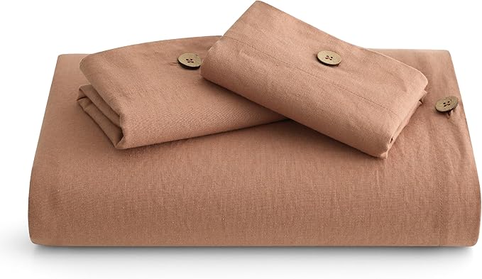 Bedsure Linen Duvet Cover King Size - Linen Cotton Blend Bedding Set, Soft & Cozy, 3 Pieces, 1 Duvet Cover 104x90 Inches and 2 Pillowcases, Camel Color Cooling Bedding, Comforter Sold Separately