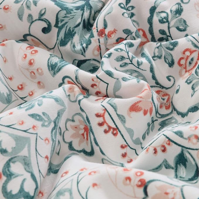 CLOTHKNOW Green White Floral Queen Comforter Set Botanical Bedding Comforter Sets Boho Comforter Pumpkin Comforter Queen