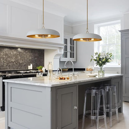 LamQee 20 Inch Oversized Large Pendant Lights, 3-Lights Gray and Gold Modern Dome Chandelier, Nordic Metal Pendant Lighting Fixture Ceiling Hanging for Kitchen Island, Dining Room Over Table, Bar