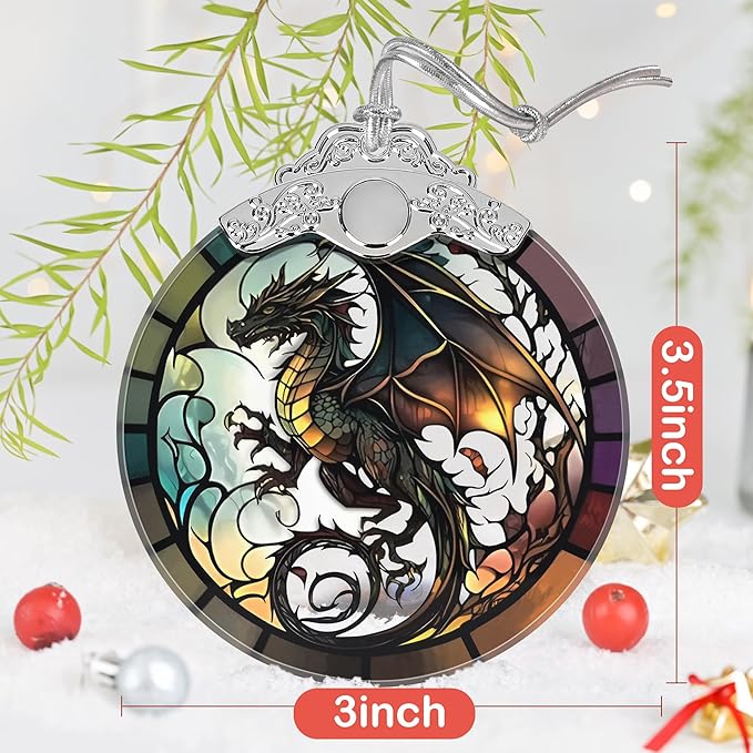 Dragon Stained Glass Ornament, Christmas Ornaments, Xmas Tree Decorations, Ornaments for Christmas Tree, Holiday Presents, Gift Exchange Ideas