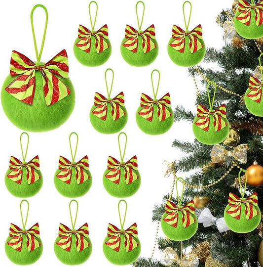 24 Pcs Lime Green Furry Christmas Ball Ornaments，3.15 Inch Xmas Tree Green Christmas Hanging Decorations Soft Faux Fur Pom Pom Ball Ornaments for Home Party Supplies Fireplace Mantel Wall Decor