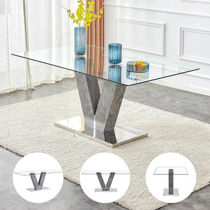 71" Glass Dining Table Set for 4, 5-Piece Table Set, Kitchen Table and 4 PU Leather Chairs, Dining Table Set Ideal for Living Room