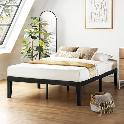 Mellow Naturalista Classic 16 Inch Solid Wood Platform Bed with Wooden Slats, Black, Twin