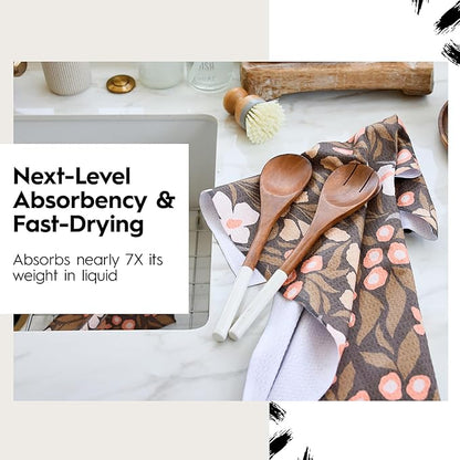 GEOMETRY Fall Kitchen Towels Quick Dry Microfiber Premium Towel Harvest Hues 2 Pack Set 18x30
