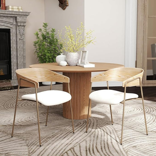 DUOMAY Modern Dining Chairs Set of 2, Linen Fabric Upholstered Curved Back Dining Room Chairs, Open Back Kitchen Chairs with Metal Legs for Kitchen Restaurant Living Dining Room, Brown