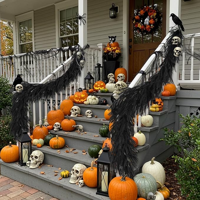 N&T NIETING 5.9FT Black Artificial Norfolk Pine Garland Real Touch Christmas Garlands Faux Garland for Table Mantle Holiday Fireplace Indoor Outdoor Christmas Halloween Decorations