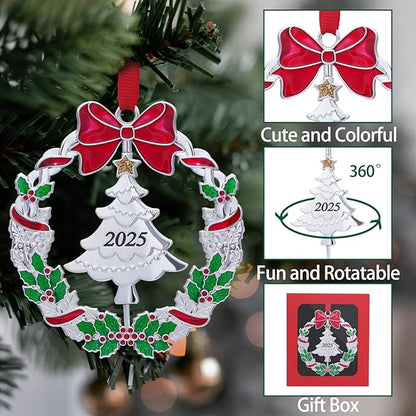 Christmas Ornaments, Metal Christmas Tree Ornaments Dated 2025 Silver Rotatable Funny Christmas Ornaments Decorative Keepsake Tree Decoration