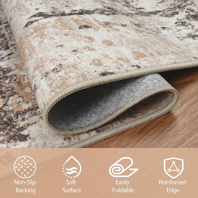 8x10 Area Rugs for Living Room Rug Washable: Abstract Large Rug for Dining Room Bedroom Carpet Non Slip 8 by 10 Indoor Modern Nursery Home Office Brown Beige