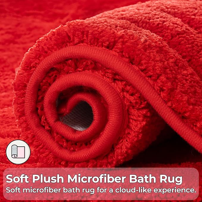 GRANNY SAYS Red Bathroom Rug, 20" x 32", Non-Slip, Absorbent, Washable, Microfiber Bath Mat for Tub, Shower Rugs